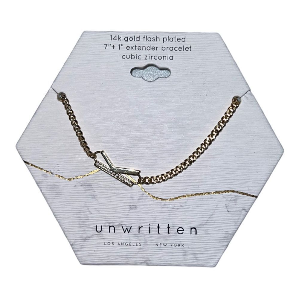 Unwritten Cubic Zirconia Initial Link Bracelet 14K Gold Plated "K" NWT